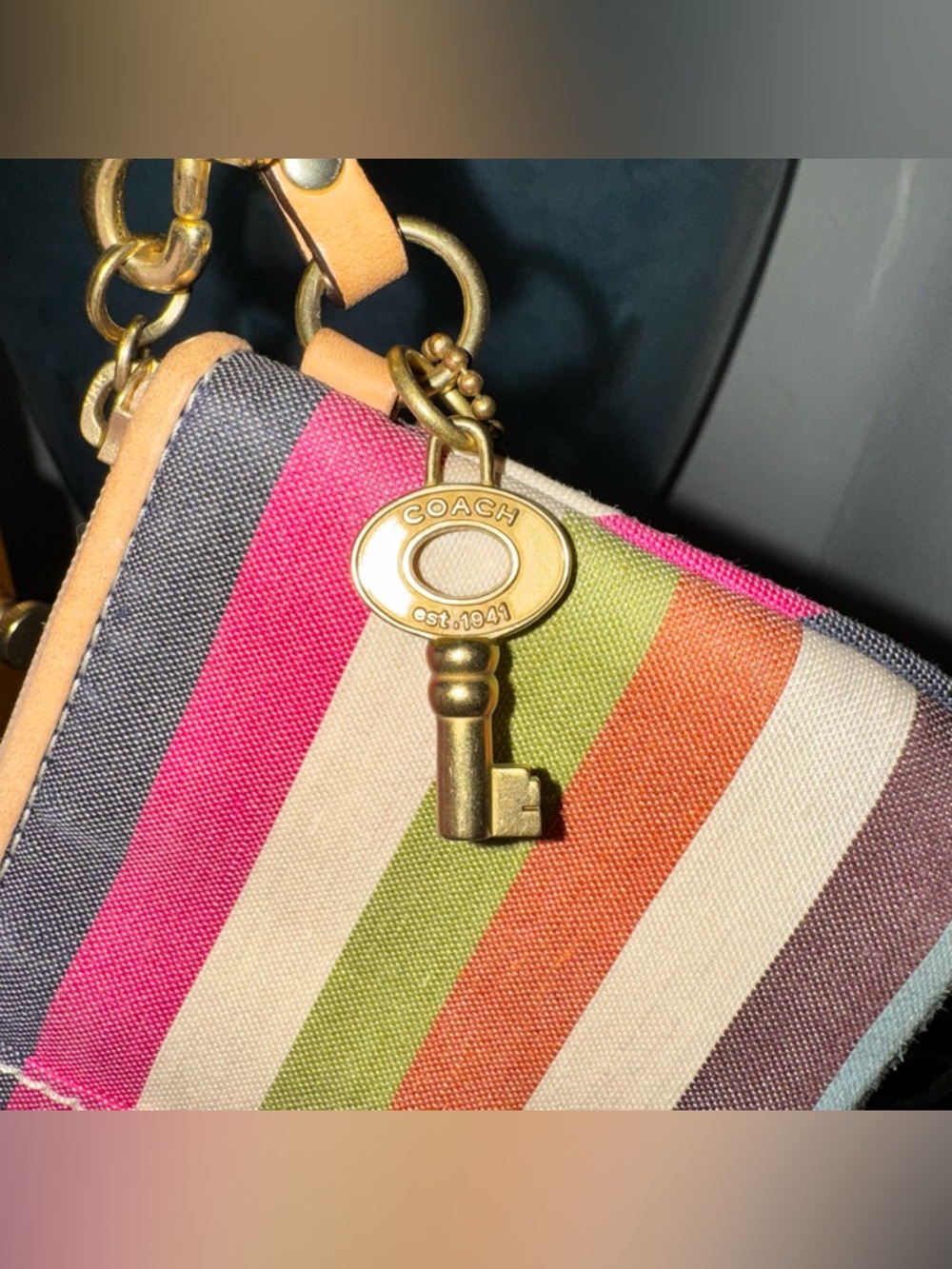 Coach Y2K Legacy Stripe Wristlet with Key Charm 8” x 4” - EUC - Picture 11 of 16